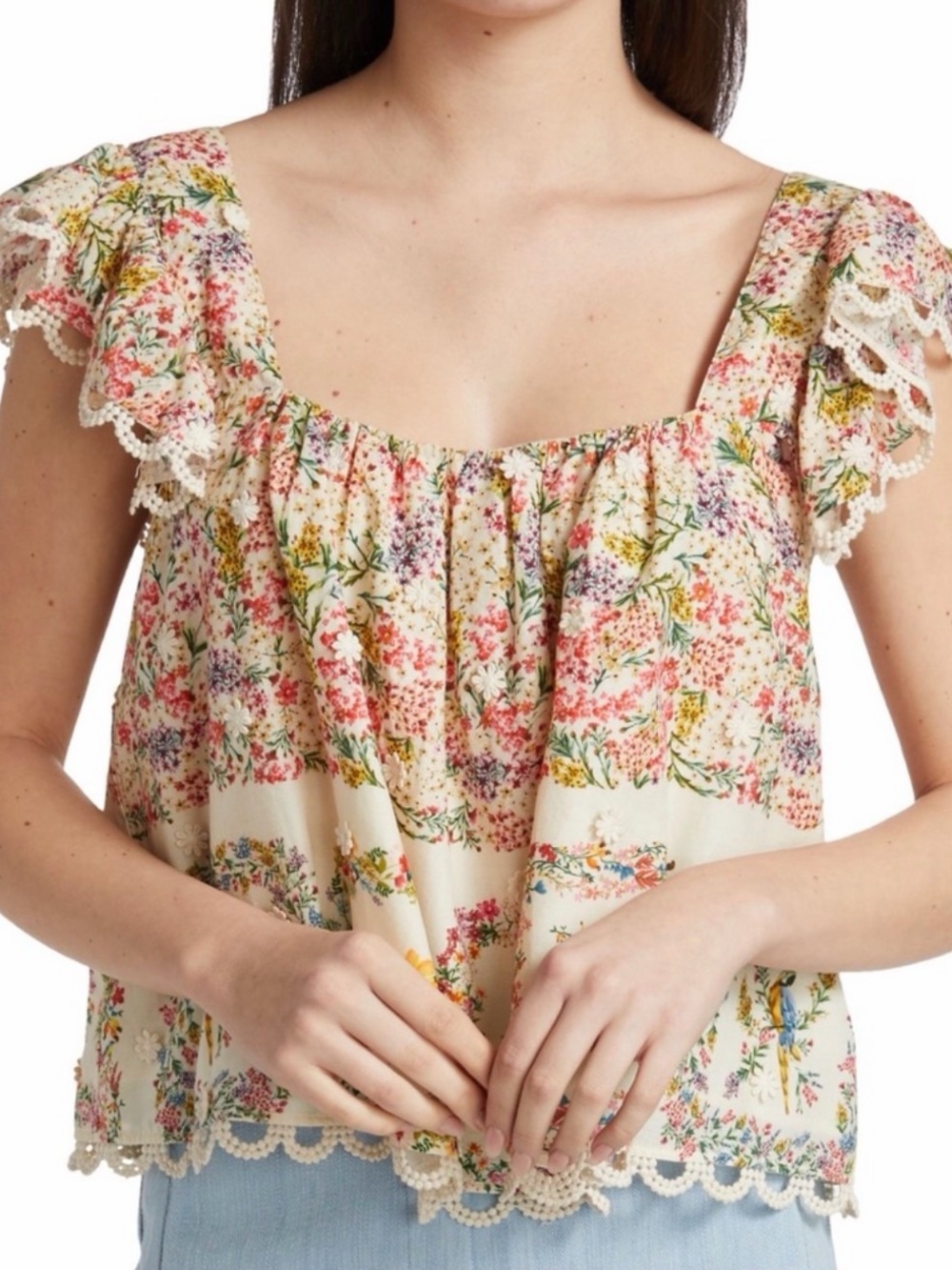 FARM Rio Delicate forest Scarves Square-Neck Top